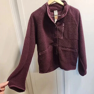 NWT Victoria’s Secret PINK Teddy Full Snap Jacket Sz S Burgandy Lightweight $69